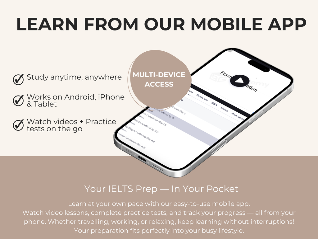 Advertisement for a mobile app with smartphone displaying app interface, text about multi-device access and features.